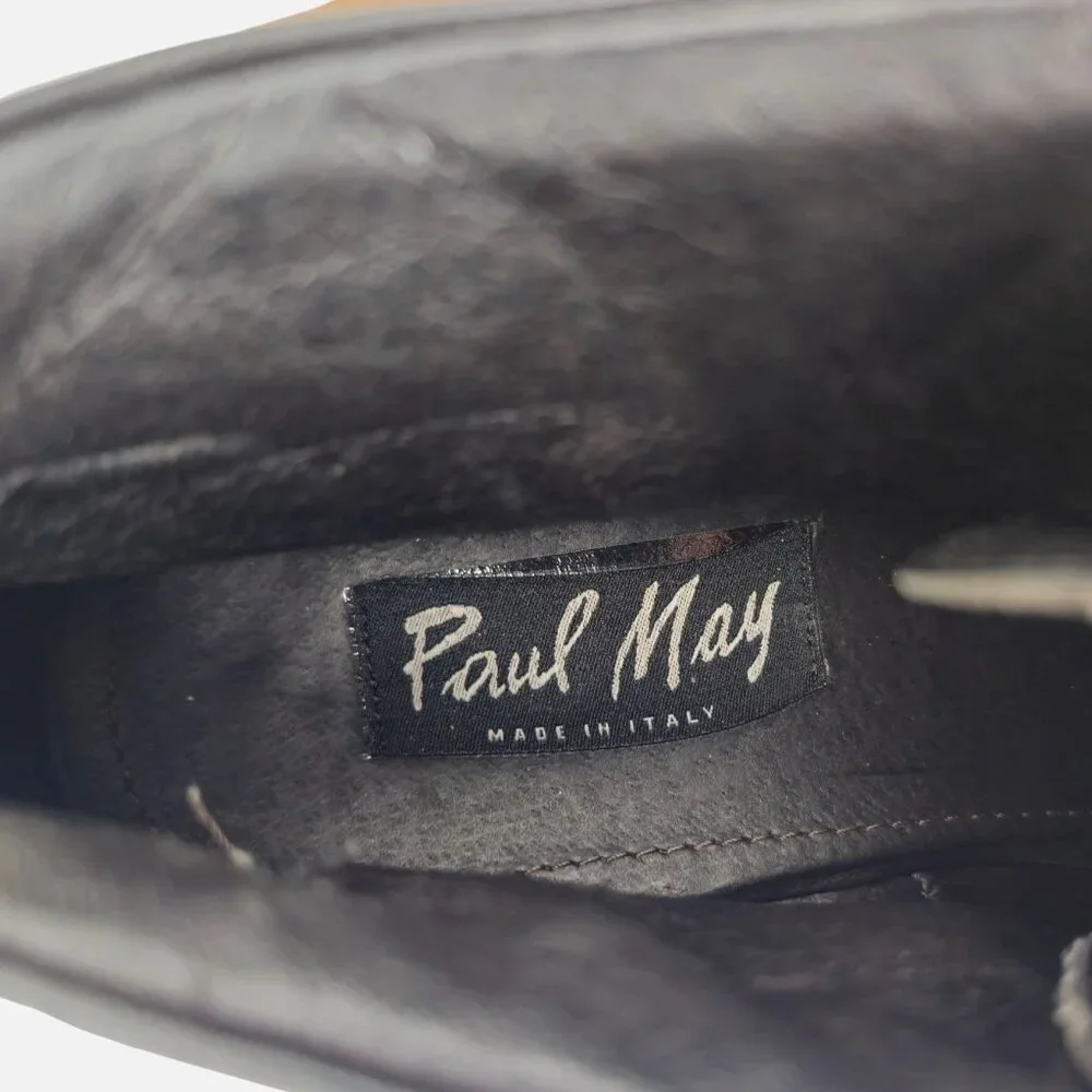 Vintage Paul May Italy Black Leather Chukka Ankle Boots Mens 9W Wide Tall Heels